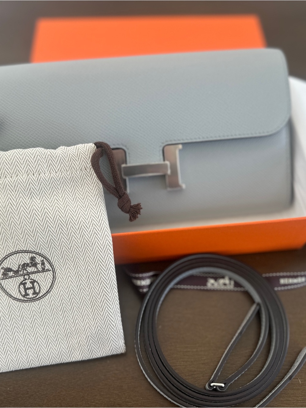 Hermes Constance To Go Shoulder Bag in Light Blue with Silver H